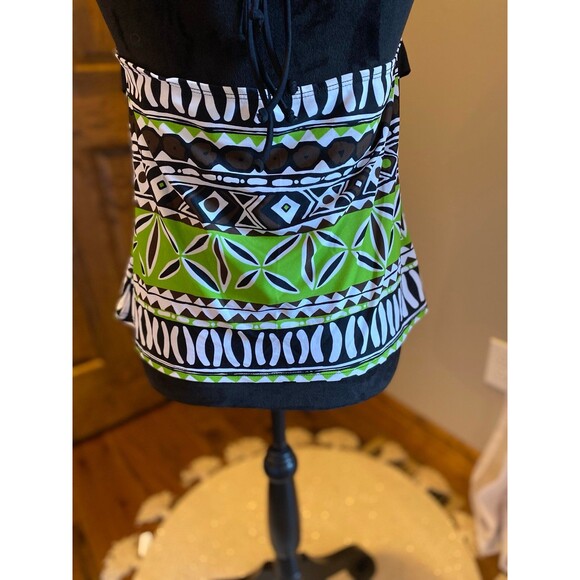 Summer Halter Swimsuit Top Size Medium approx. Green, Blue w/ Black Accents - Picture 4 of 6